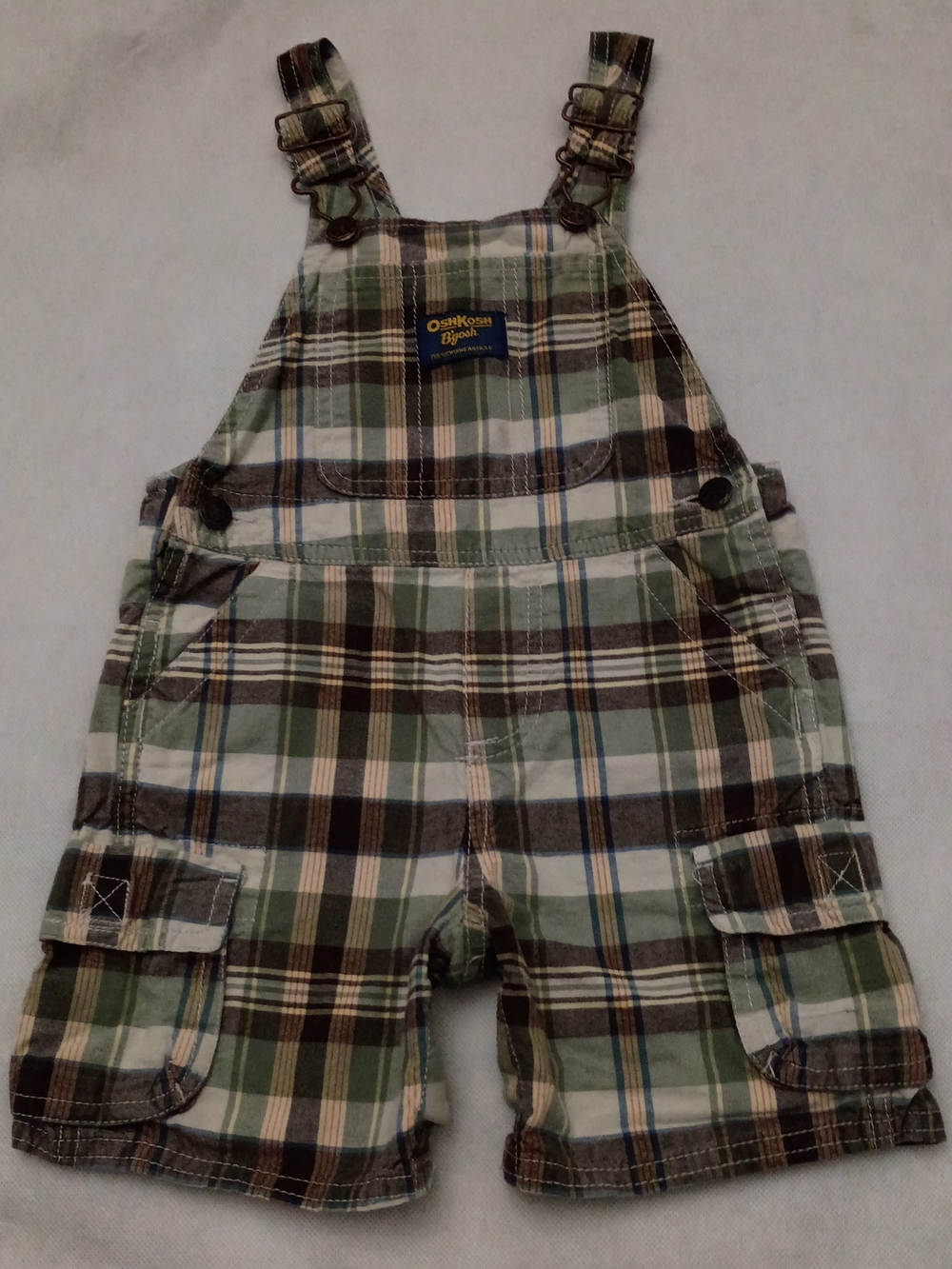 OshKosh B'gosh Plaid Green Brown Short Overalls